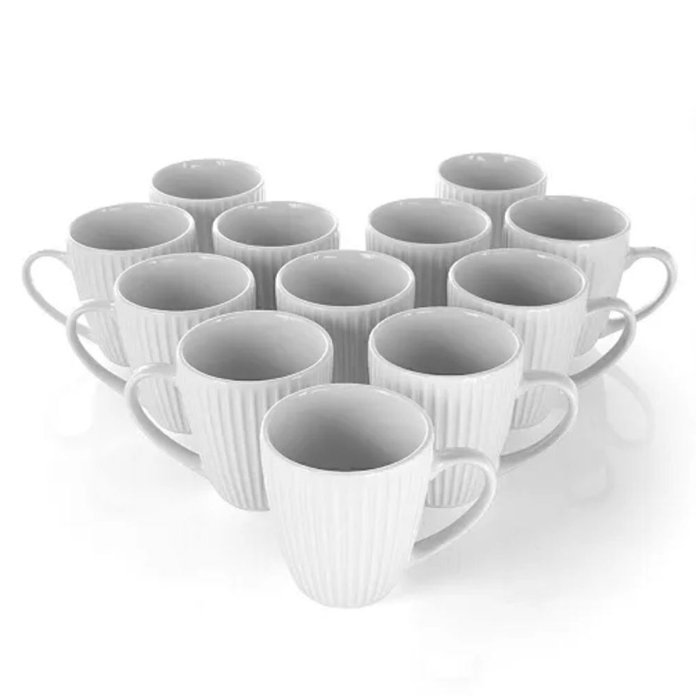NWT 8oz 12pk Porcelain Elle Mug Set White - Elama